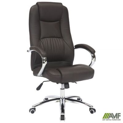Крісло для керівника AMF Mustang-Ch хром НВ, механизм Anyfix, шкірзамінник коричневий Зображення