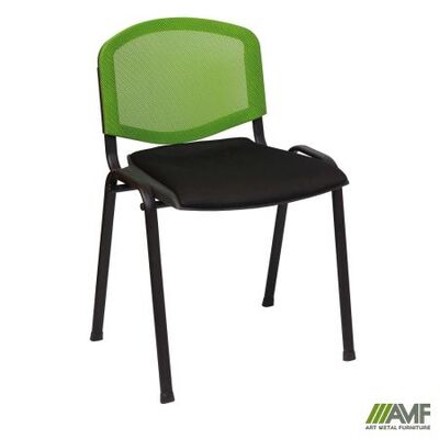 Стілець для відвідувачів AMF Призма Веб чорний сиденье сітка сіра/спинка сітка салатовая Зображення