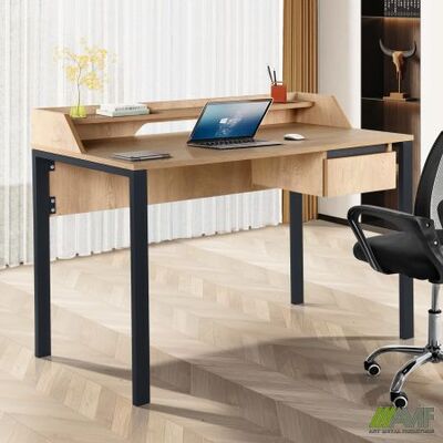 Стіл AMF Pluto Top SH (1200х600х750Н) Дуб Эндгрейн/чорний графит Зображення