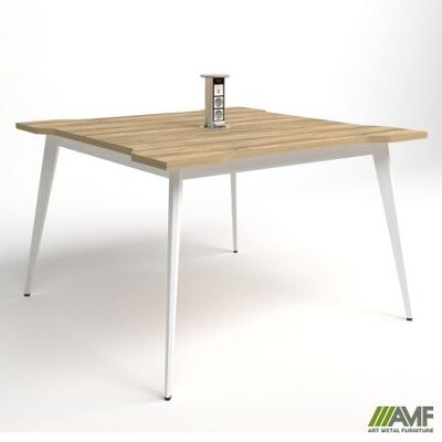 Стол AMF переговоров+Розетка Delta DL-110 (1190х1190х750мм) Блэквуд Ячменный/Каркас белый Изображение