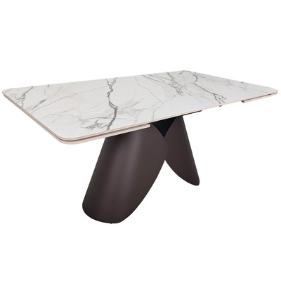 Стіл AGNES CERAMIC 160(240)*90 білий позолочений мат/коричневий Зображення