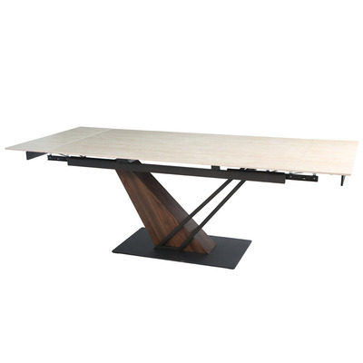 Стол FERNANDO CERAMIC 160(220)*90 травертин мат/темний орех Изображение