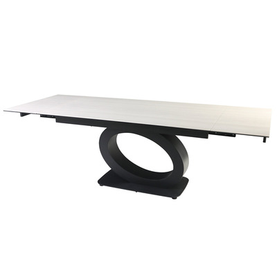 Стол OVIDIO CERAMIC 160(240)*90 белый дуб/черный каркас Изображение