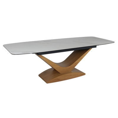 Стол DOLCE CERAMIC 180(240)*95 белый STATUARIO VENATO/дуб Изображение