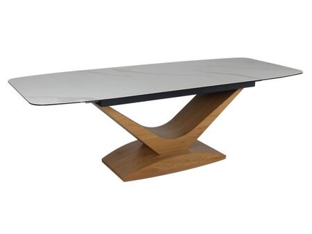 Стол DOLCE CERAMIC 180(240)*95 белый STATUARIO VENATO/дуб Изображение
