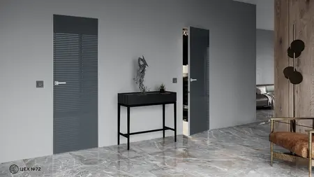 Двері прихованого монтажу Цех 72 Prestige Glass з алюмінієвим торцем, відкривання від себе (Inside) Зображення