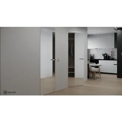 Двери скрытого монтажа Цех 72 Prestige Mirror с алюминиевым торцом, открывание на себя (Outside) Изображение