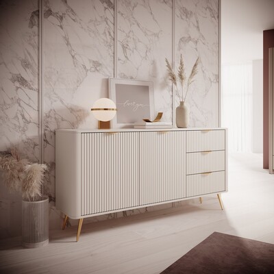 Комод Perfect Home Ланте / Lante 2-дверный с 3-мя выдвижными ящиками и золотыми ножками 2D3S/163 Беж Изображение