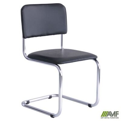 Стілець для відвідувачів AMF Сильвия хром шкірзамінник чорний Зображення