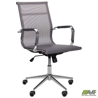 Кресло для руководителя AMF Slim Net LB Хром Tilt сетка серая Изображение
