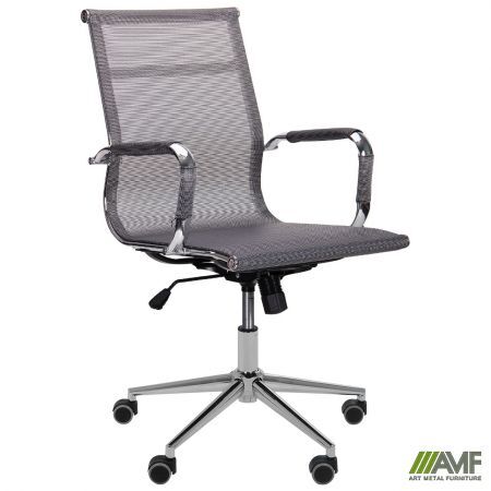 Крісло для керівника AMF Slim Net LB Хром Tilt сітка сіра Зображення
