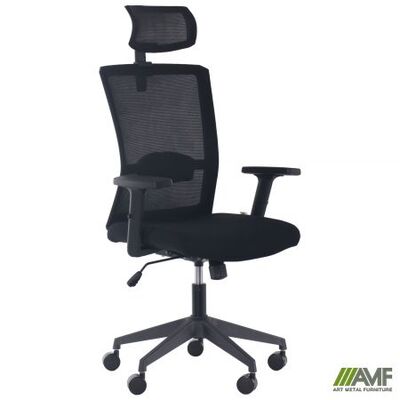 Офісне крісло AMF Uran Black HR сиденье Нест-01 чорна/спинка сітка SL-00 чорна Зображення