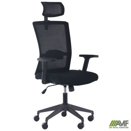 Офісне крісло AMF Uran Black HR сиденье Нест-01 чорна/спинка сітка SL-00 чорна Зображення