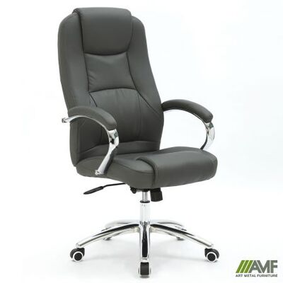 Крісло для керівника AMF Mustang-Ch хром НВ, механизм Anyfix, шкірзамінник сірий Зображення