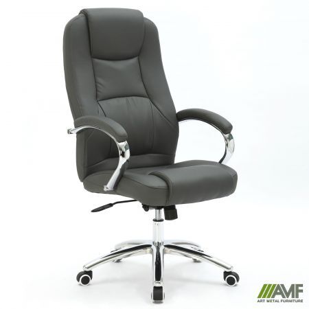 Кресло для руководителя AMF Mustang-Ch хром НВ, механизм Anyfix, кожзам серый Изображение