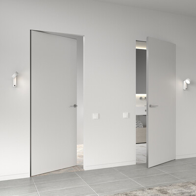 Двері прихованого монтажу під фарбування Invisible Doors з анодованим торцем, універсальний короб 45 мм Зображення
